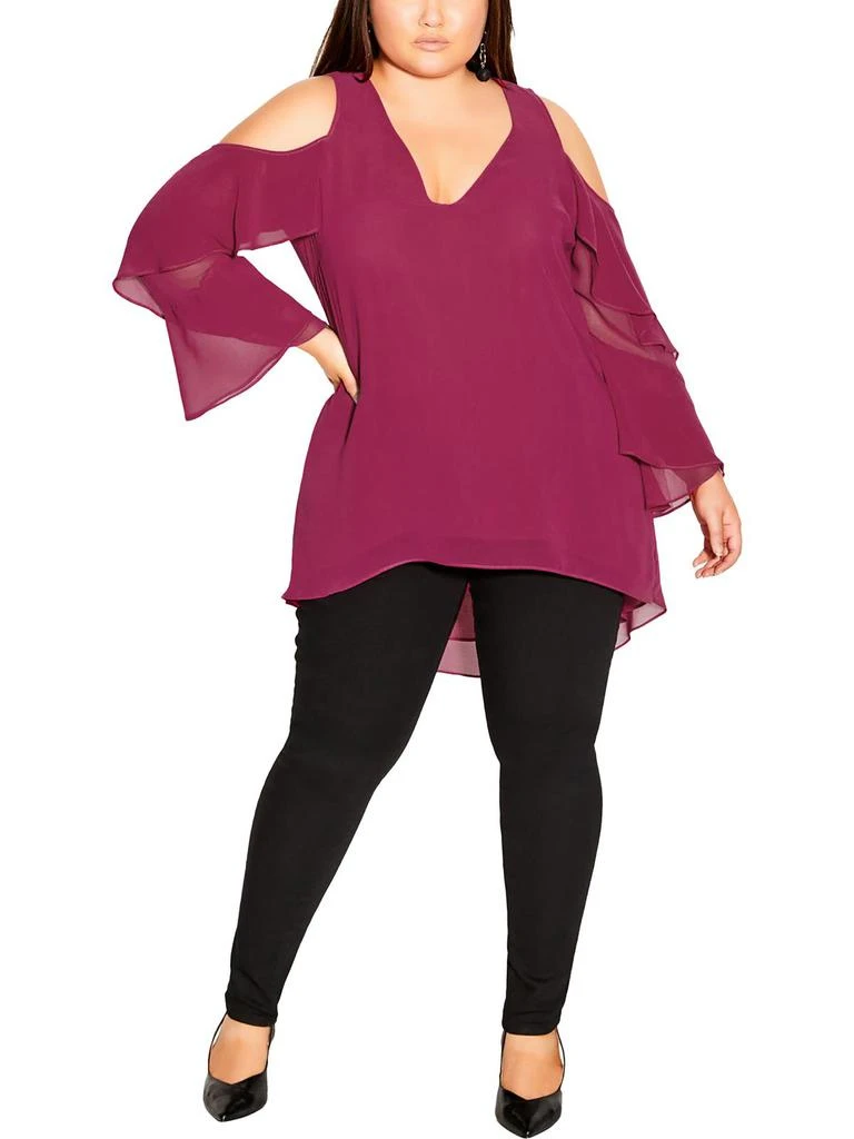 City Chic Plus Womens Chiffon Cold Shoulder Blouse 1