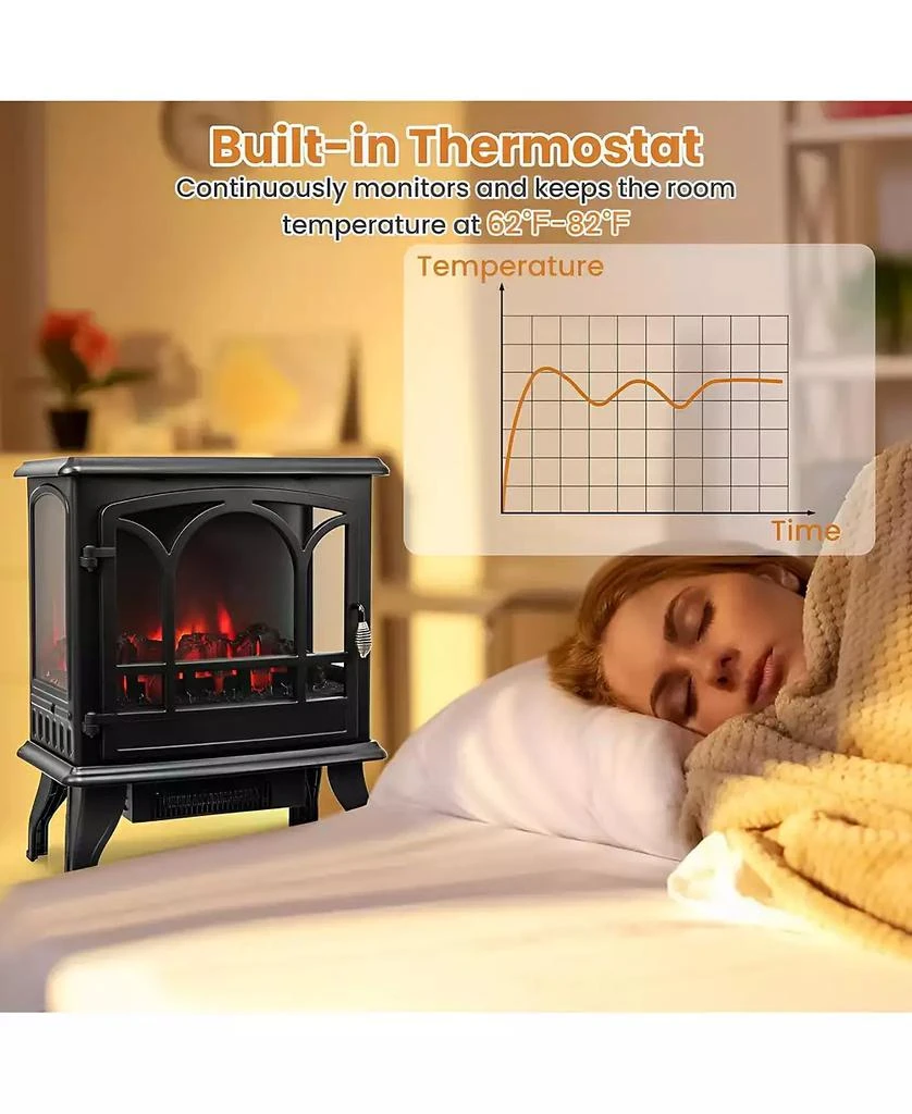 SUGIFT 1400W Electric Stove Heater with 3-Level Flame Effect and 3-Sided View-Black 9