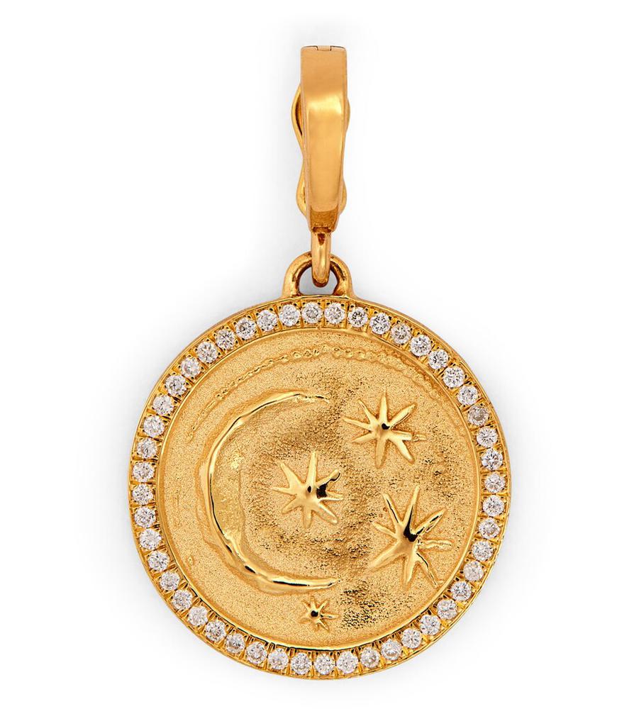 Azlee Small Yellow Gold and Diamond Cosmic Coin Charm