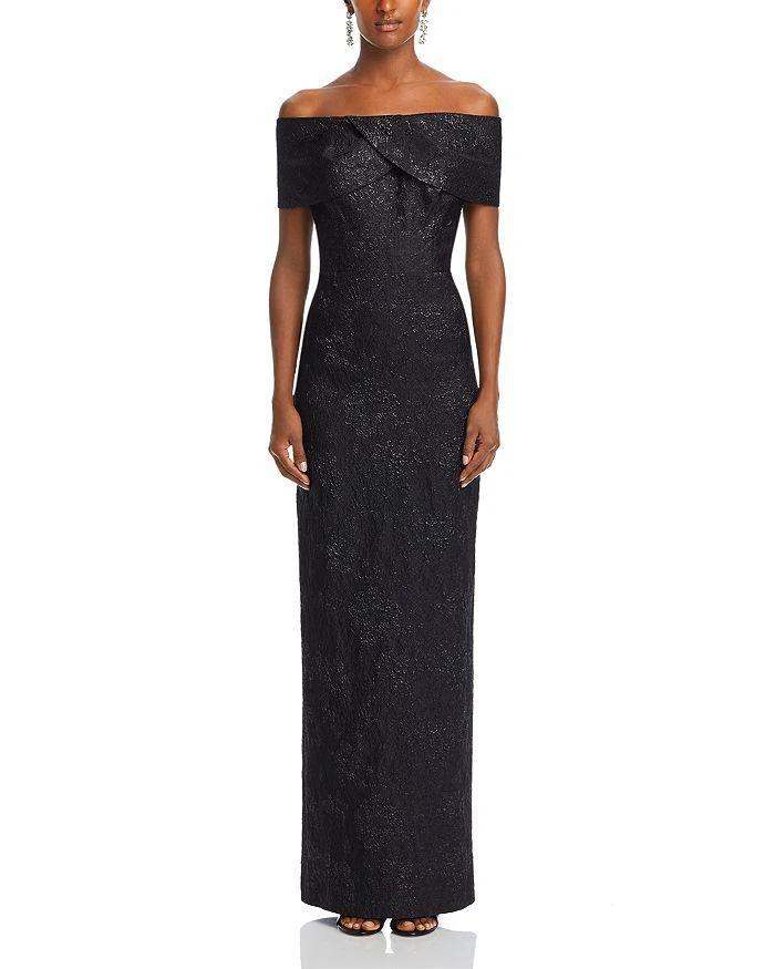 Teri Jon Metallic Off-the-Shoulder Jacquard Gown 7