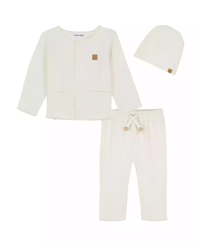 Calvin Klein Baby Boys 3-Piece Take-Me-Home Cardigan, Pant and Cap Set 1