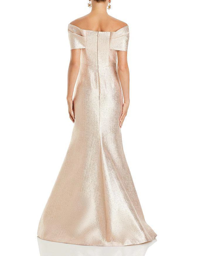 Teri Jon Metallic Jacquard Twist Bodice Off-the-Shoulder Gown 4