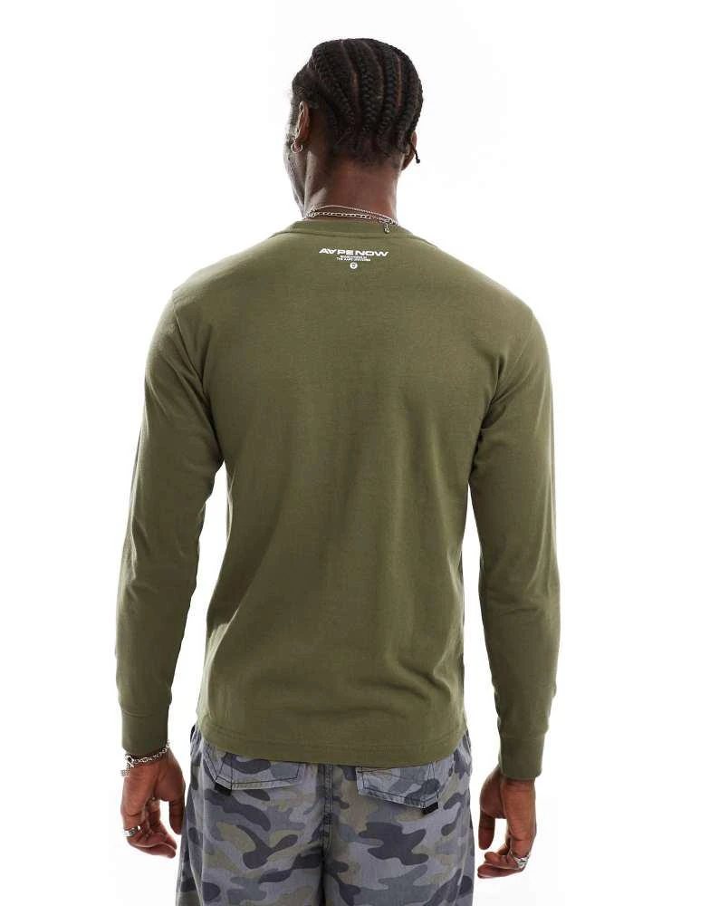 AAPE Aape by A Bathing Ape long sleeve logo t-shirt in dark khaki 2