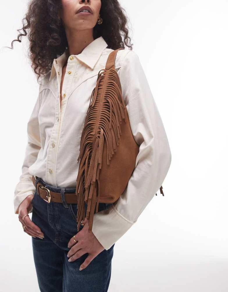 & Other Stories & Other Stories slouchy suede leather fringe shoulder bag in brown 3