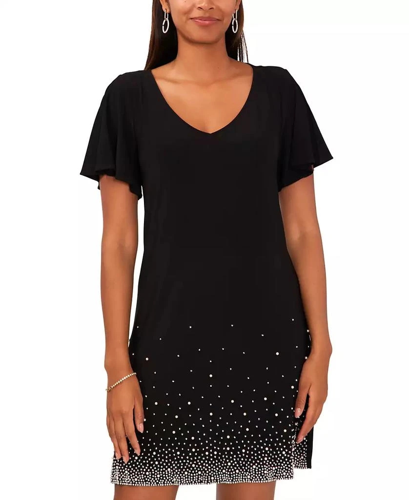 msk short sleeve beaded shift dress Mac Duggal Women's Mesh Beaded Cap Sleeve A Line Above Knee Dress main image 0