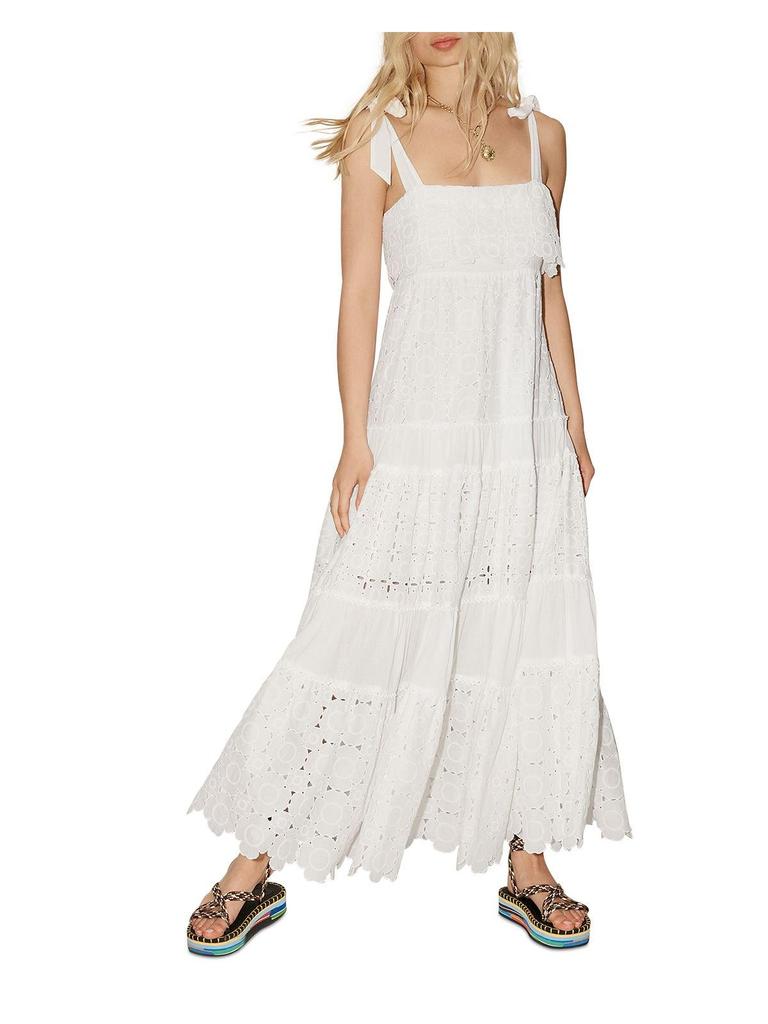 ALÉMAIS Womens Eyelet Tie Shoulder Maxi Dress