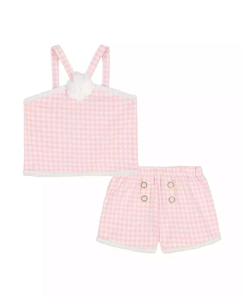 KIDS HEADQUARTERS Toddler and Little Girls 2-Piece Jacquard Checkered Knit Halter and Shorts Set 1