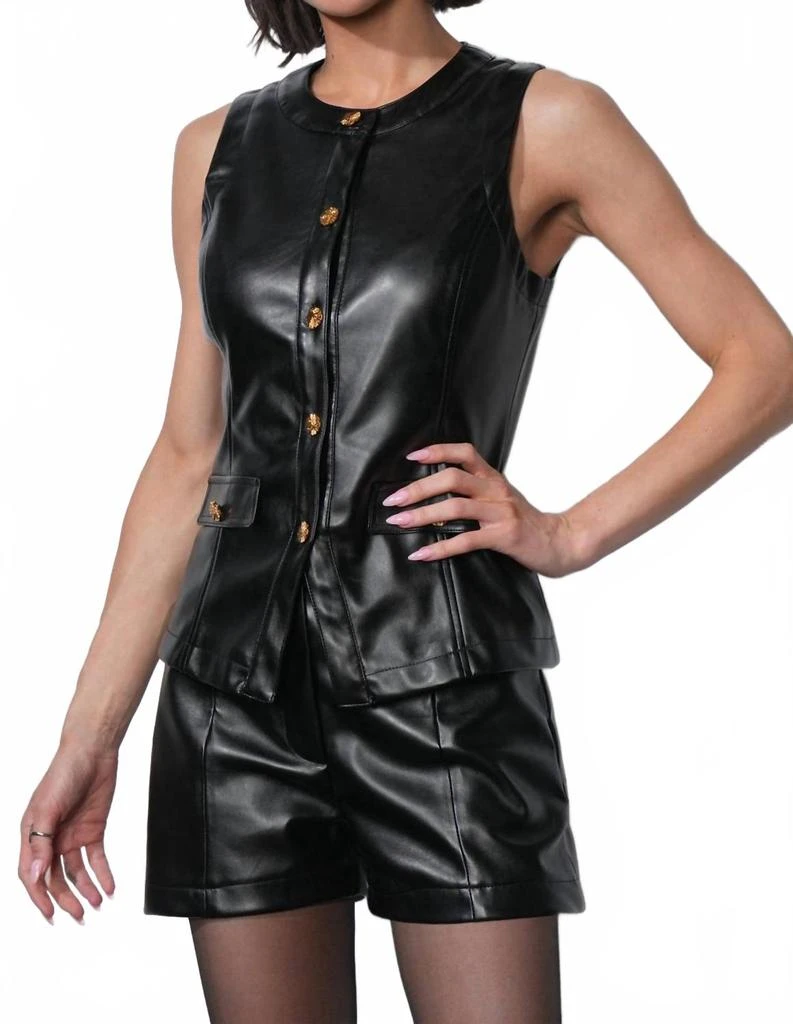 Greylin Micah Faux Leather Longline Vest In Black 2