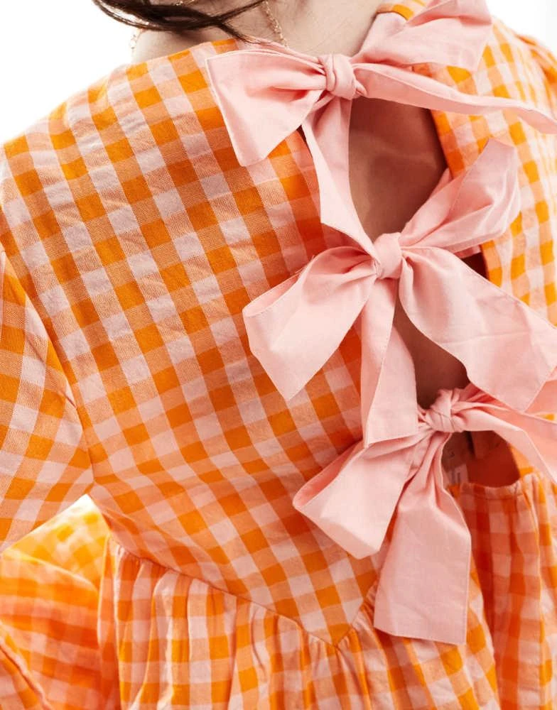 ASOS DESIGN mini textured smock dress in orange and pink gingham  On Sale  Now with Up to 12% Off | Discover Exclusive Deals & Savings at BeyondStyle   Authentic ASOS Home|women