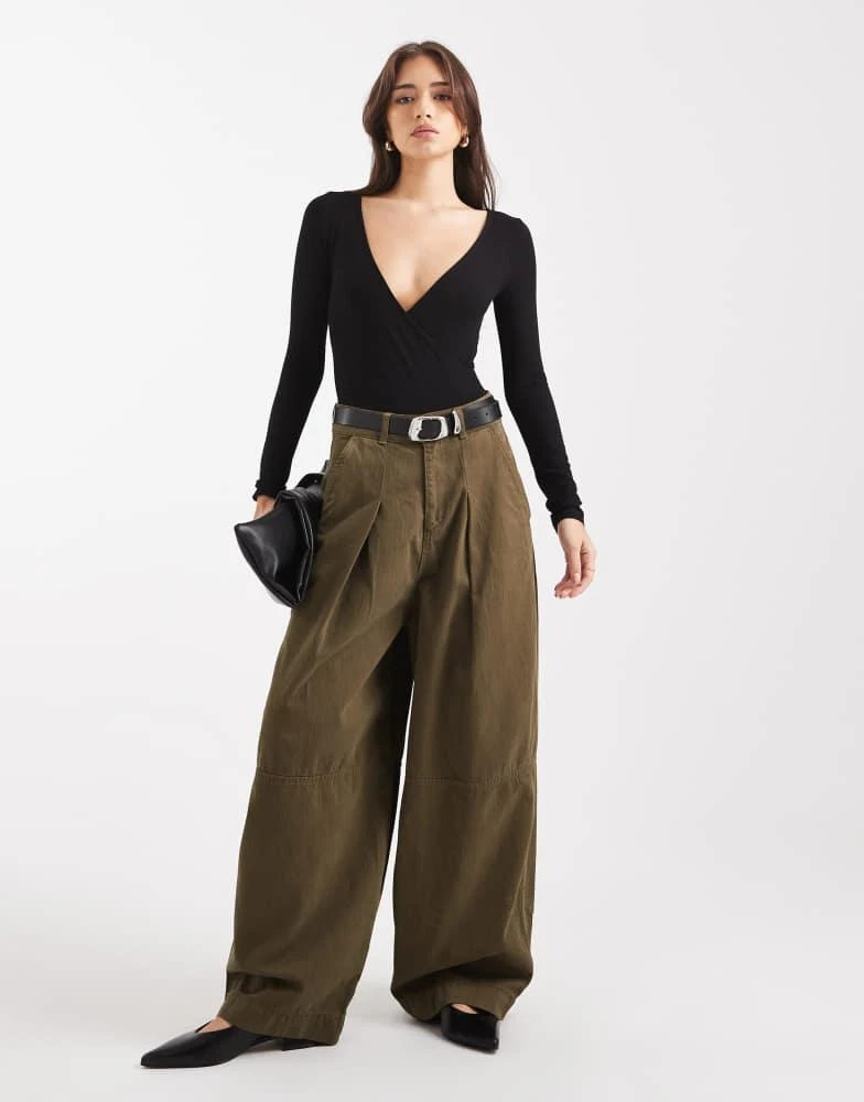 Miss Selfridge Miss Selfridge wrap long sleeve bodysuit in black 2