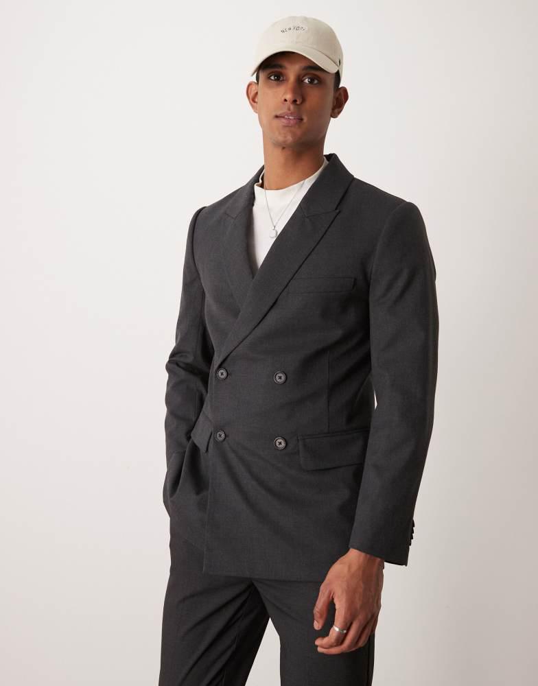Abercrombie & Fitch Abercrombie & Fitch double breasted wool blend flannel blazer in charcoal