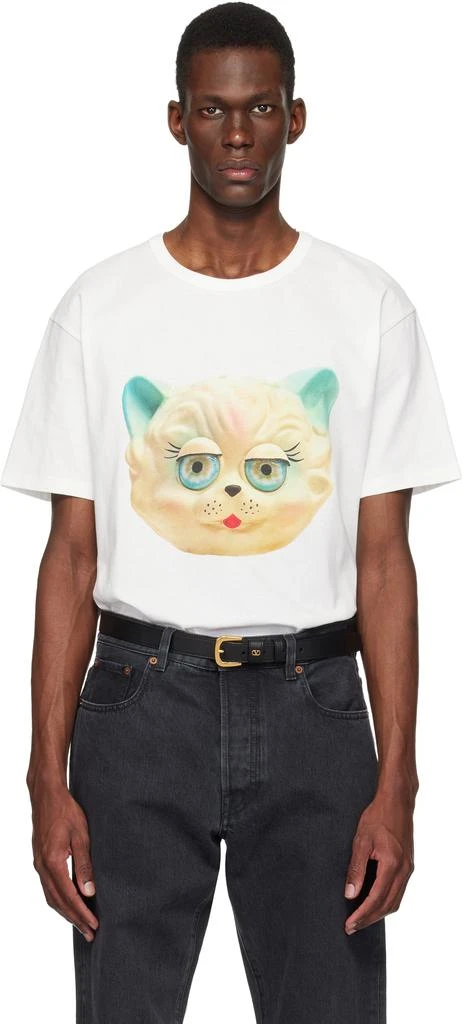 Valentino White Cotton 'Le Chat De La Maison' Print T-shirt