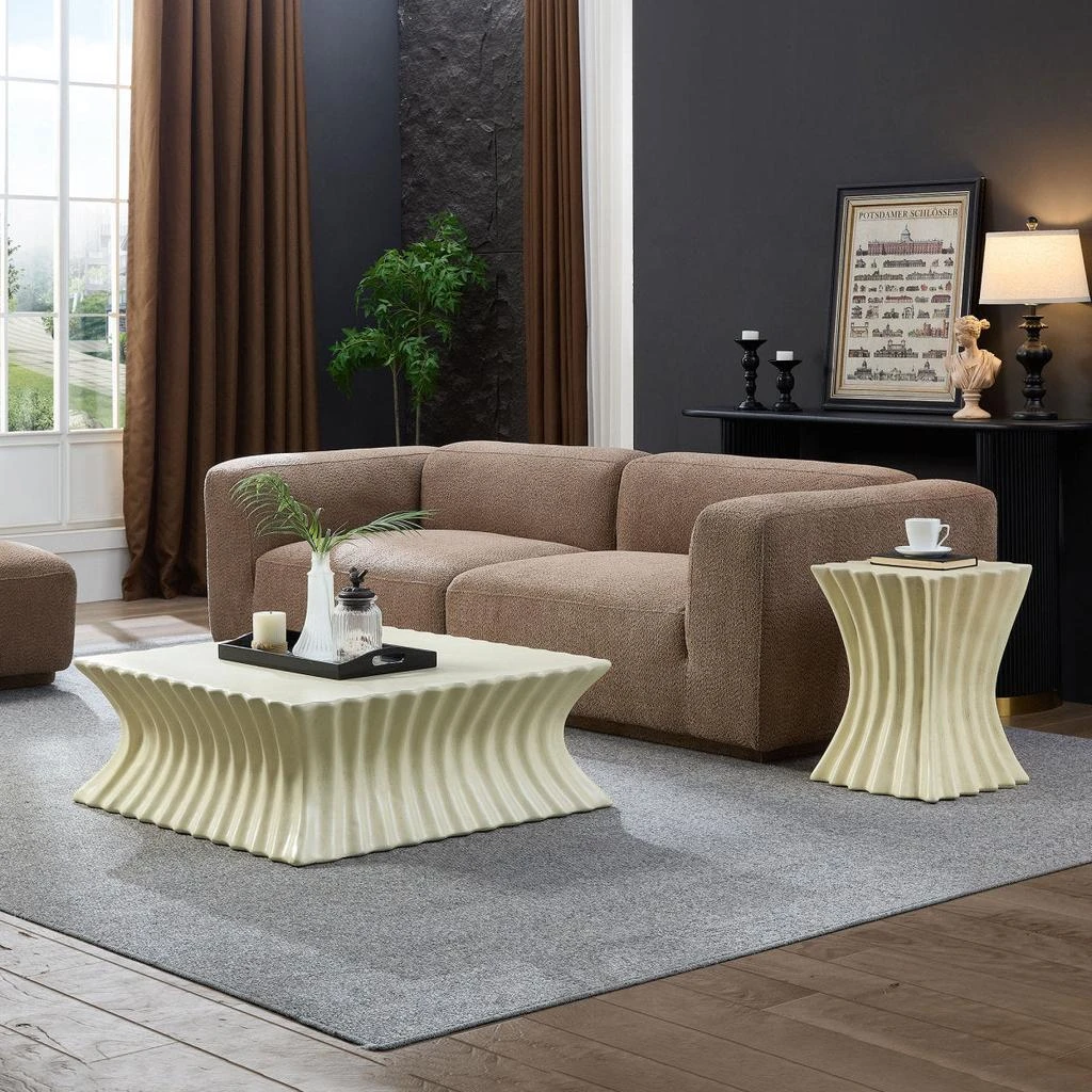 Streamdale Furniture Streamdale Vintage Fiberglass Coffee Table Set - Beige 4