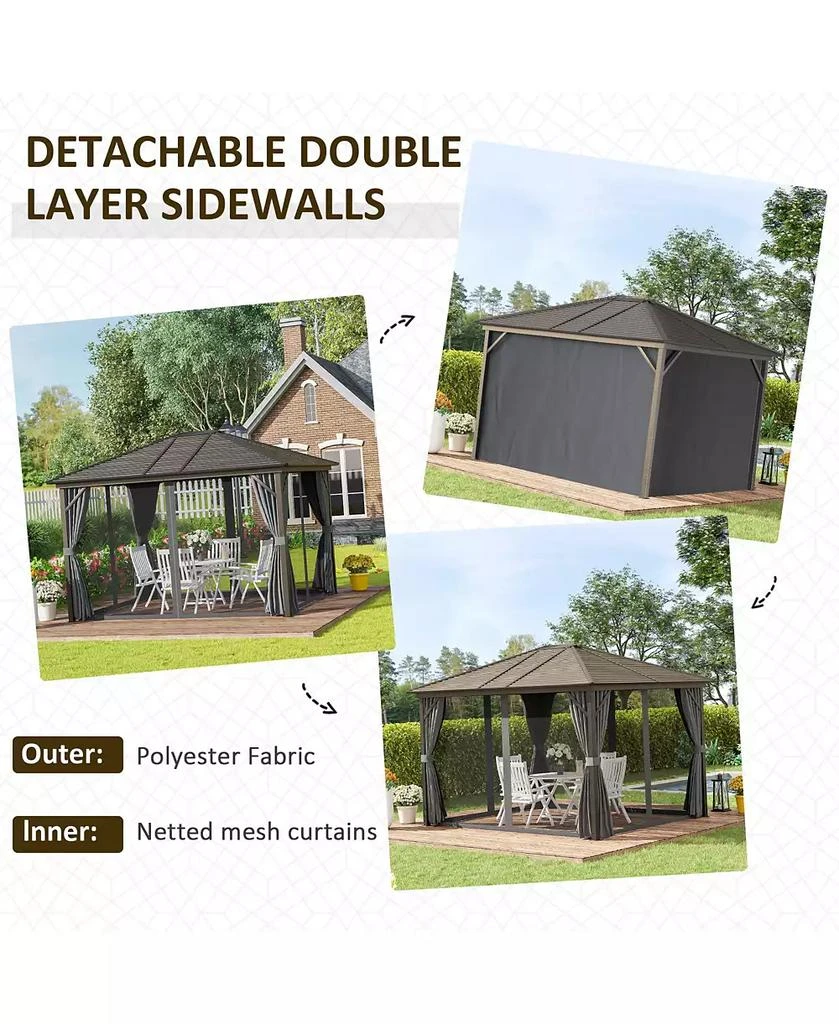 Outsunny 10
x12
Hardtop Gazebo, Mesh, Curtains, Steel Slat Canopy, Dark 4