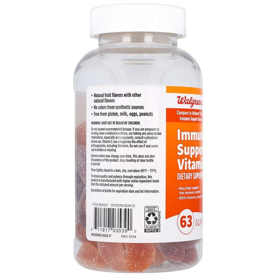 Walgreens Immune Support Vitamin C Gummies Natural Mixed Berry 
Grapefruit 
Orange 6