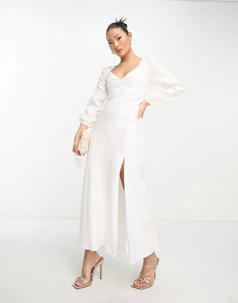 Forever New Petite Forever New Petite long sleeve maxi dress in ivory 4