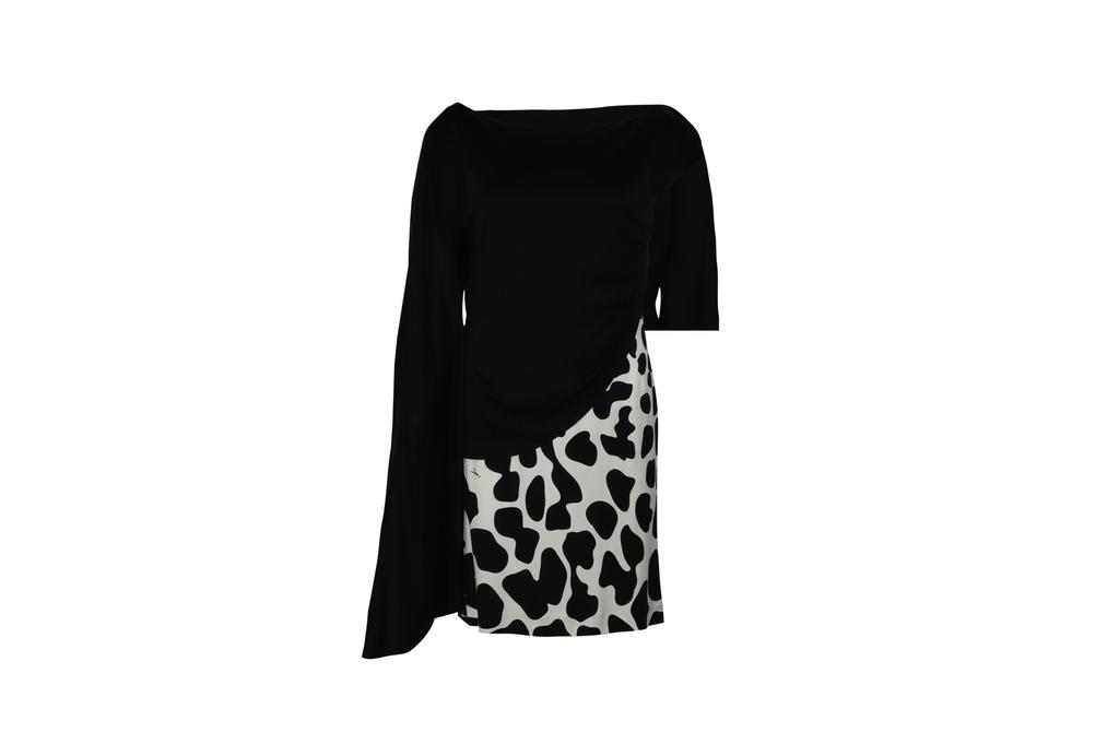 Issa One Sleeve Draped Dress in Black Silk