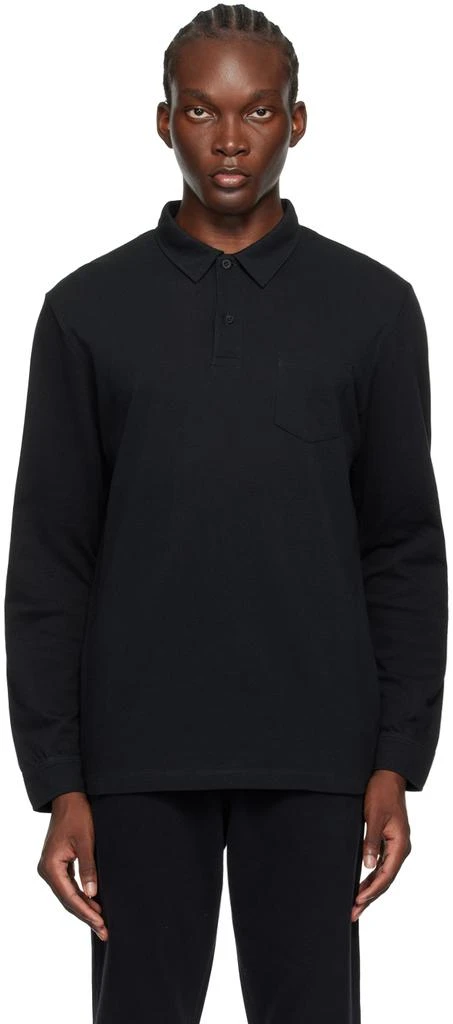 Sunspel Black Riviera Long Sleeve Polo 1