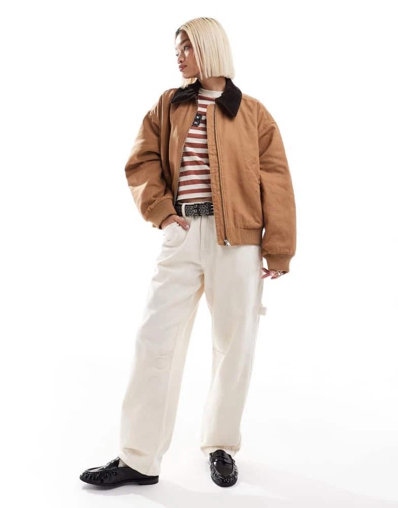 Monki Monki barn jacket in light brown with contrast cord collar 3