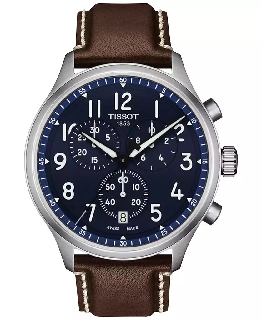 Tissot Men's Swiss Chronograph XL Vintage Brown Leather Strap Watch 45mm 1