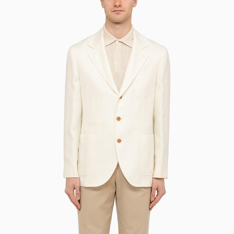 Brunello Cucinelli Single-breasted white linen jacket
