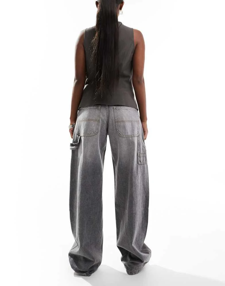 Bershka Bershka adjustable waist carpenter jeans in grey wash 3