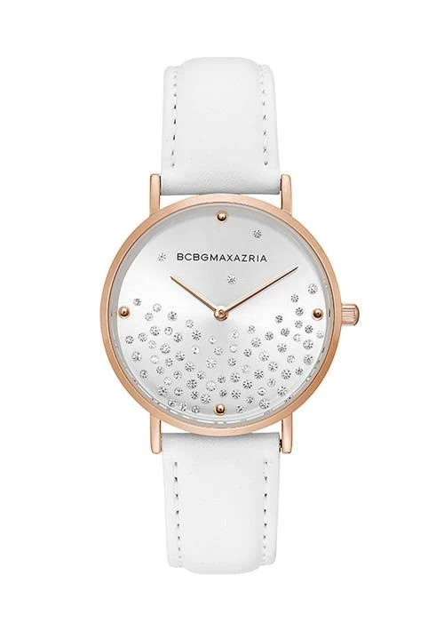 BCBG Womens White Leather Strap Watch 1