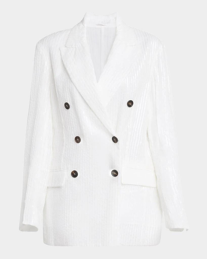 Brunello Cucinelli Sequined Stripe Double-Breasted Organza Jacket 1