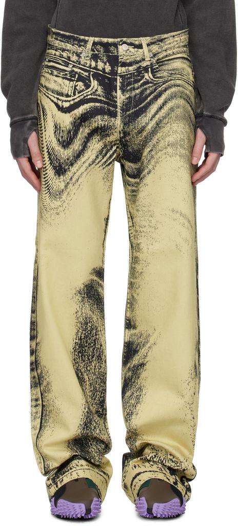 CAMPERLAB Yellow & Black Distorted Print Denim Jeans