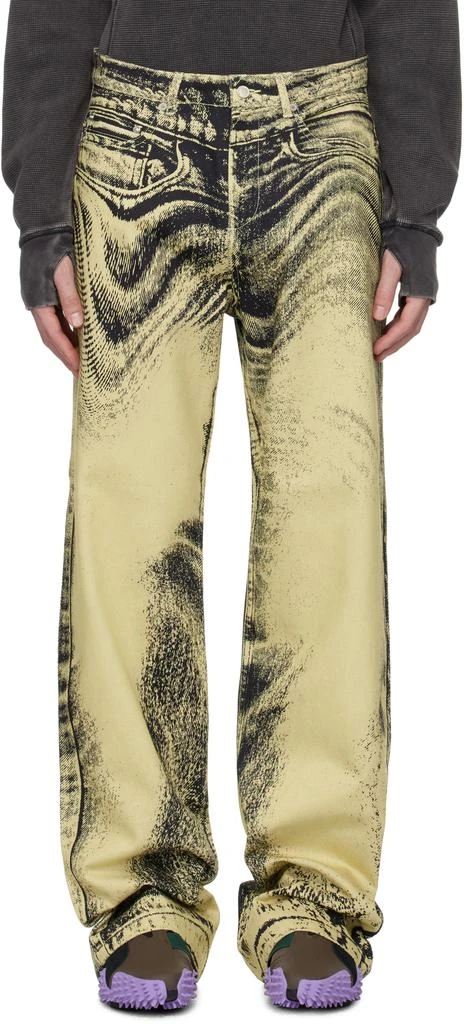 CAMPERLAB Yellow & Black Distorted Print Denim Jeans 1