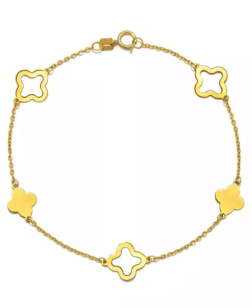 Macy's Solid & Silhouette Alternating Clover Station Link Bracelet in 14k Gold 1