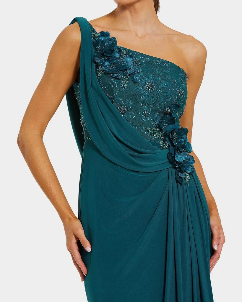 Mac Duggal Draped One-Shoulder Beaded Jersey Gown 2