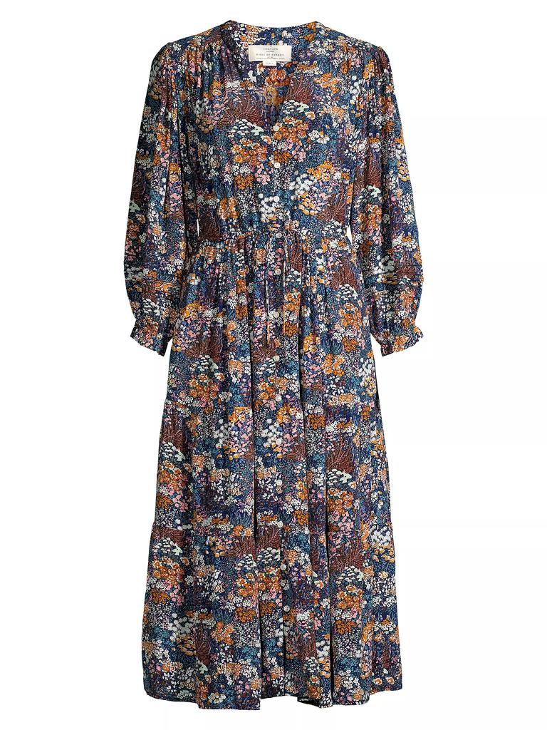 Birds of Paradis Slyvie Silk-Blend Floral Midi-Dress