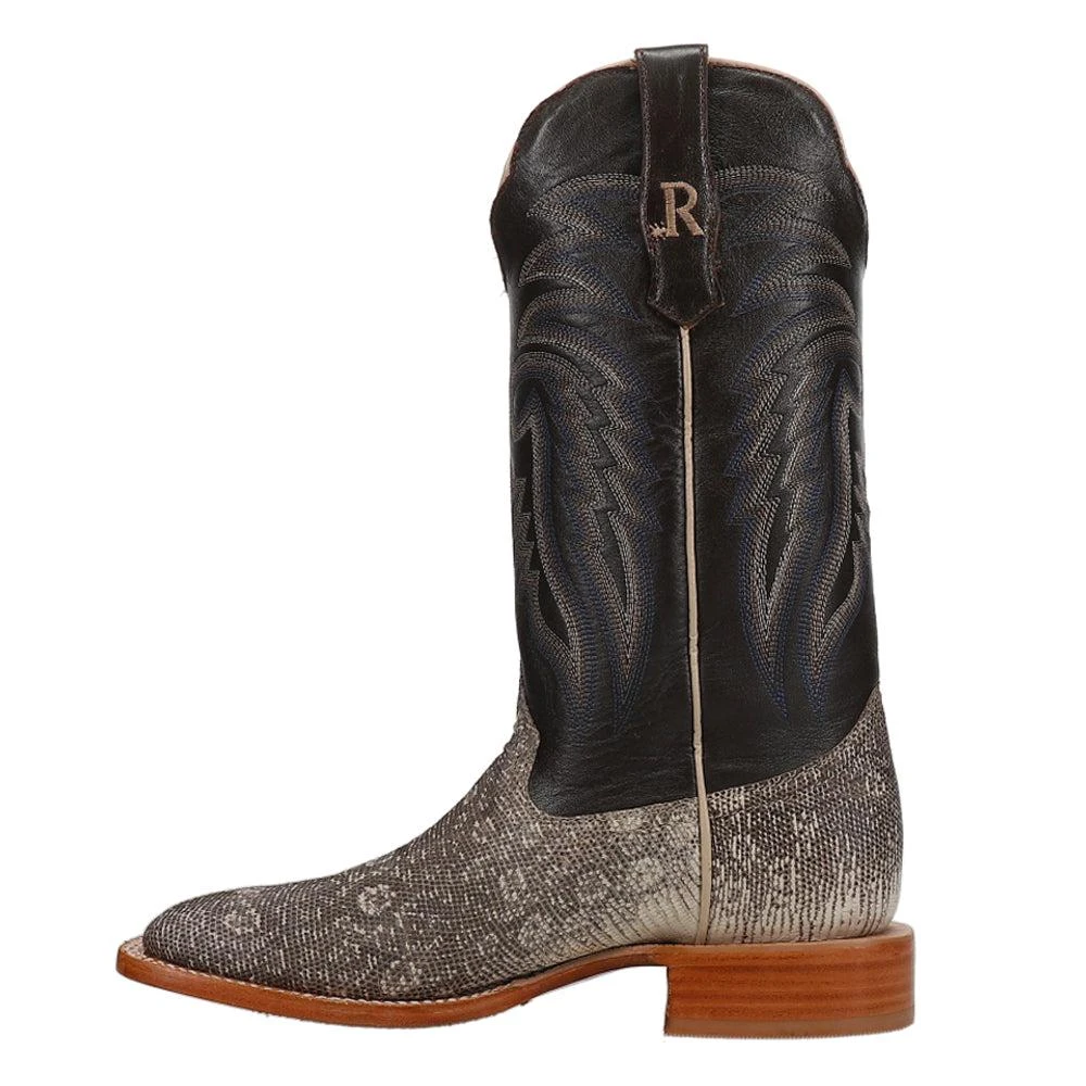 R. Watson Boots Natural Ring Tail Lizard Embroidered Square Toe Cowboy Boots 3
