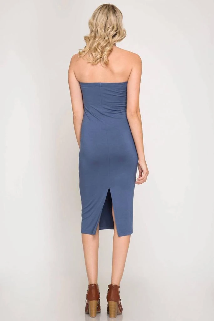 SHE + SKY Strapless Basic Tube Midi Dress With Back Slit In Dusty Blue - Dresses & Skirts - BeyondStyle SHE + SKY Strapless Basic Tube Midi Dress With Back Slit In Dusty Blue - Dresses & Skirts - BeyondStyle