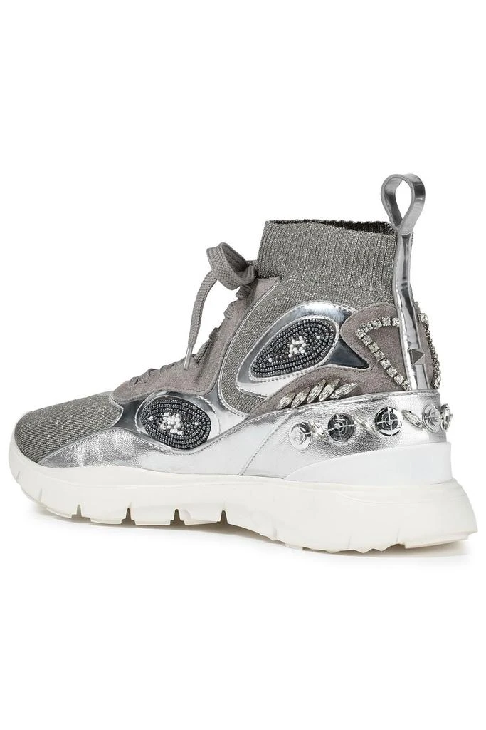 Valentino Embellished metallic stretch-knit high-top sneakers 3