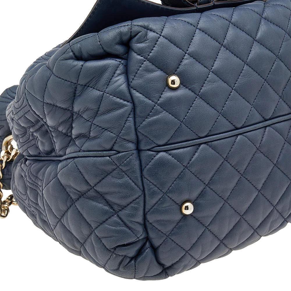Carolina Herrera Carolina Herrera Blue Quilted Leather Bucket Bag 10