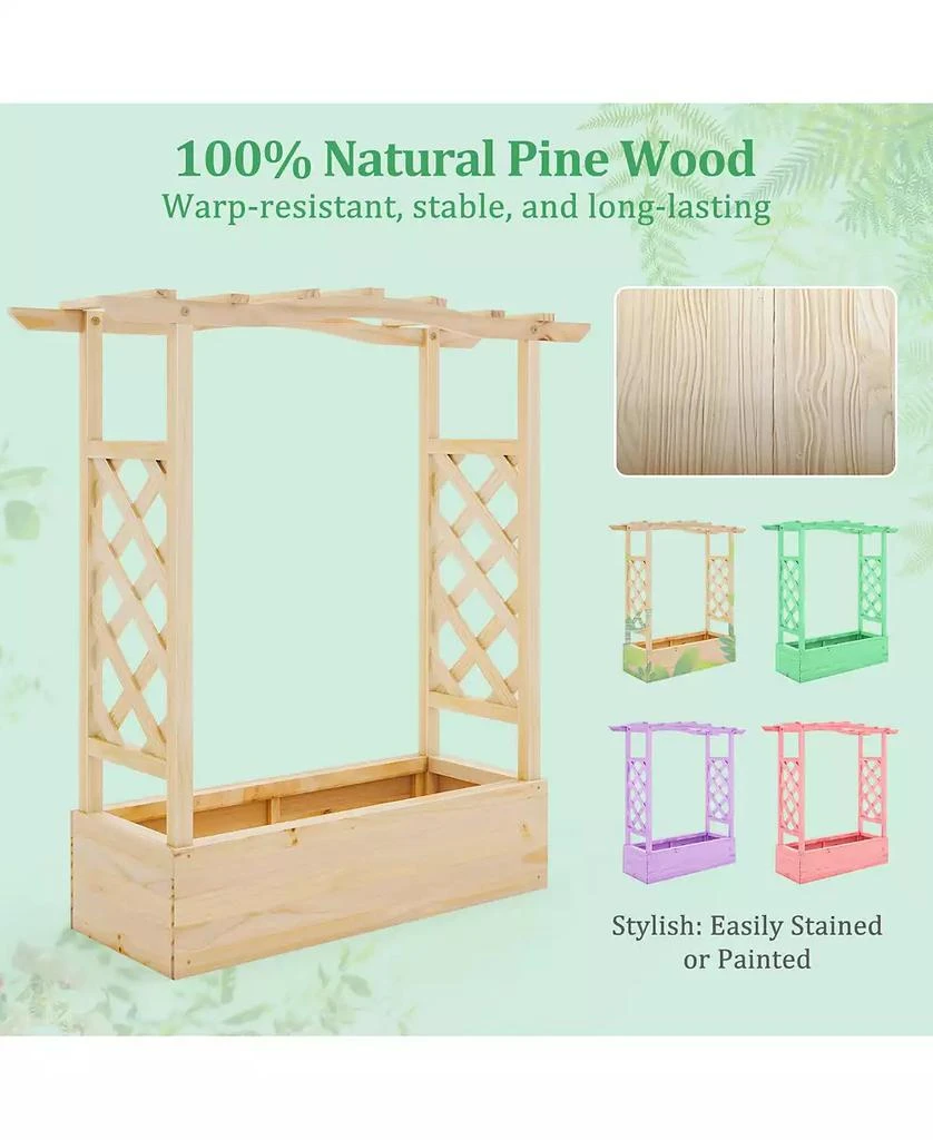 GOUUN Wooden Raised Garden Bed Planter Box with Trellis and Hanging Roof 4