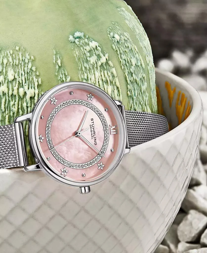 Stuhrling Women's Quartz Silver-Tone Mesh Strap Watch 34mm 3