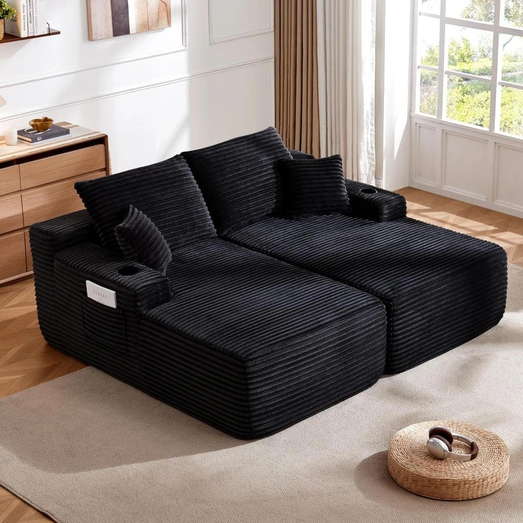Streamdale Furniture Streamdale 69" Cloud Sectional Couch, L-Shape Chaise with Deep Seat, Black