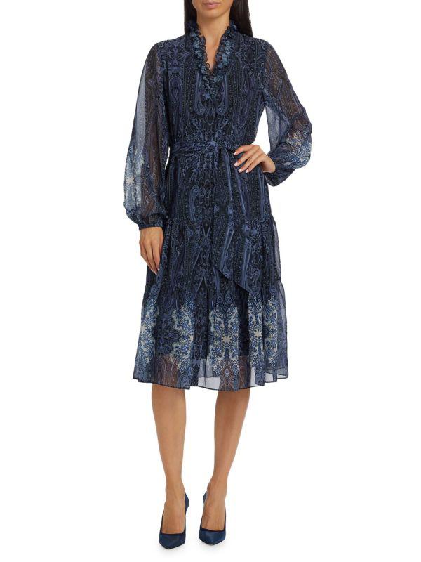 Kobi Halperin Verena Paisley Tie-Waist Midi-Dress