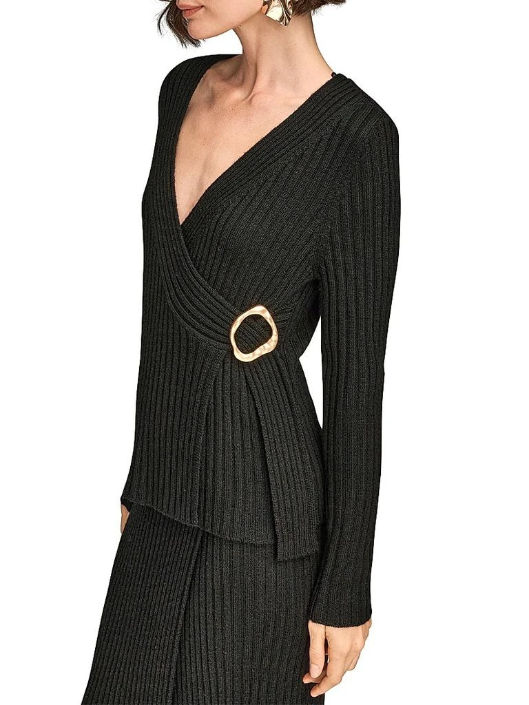 Donna Karan Wool Rib-Knit Tie-Waist Cardigan 4