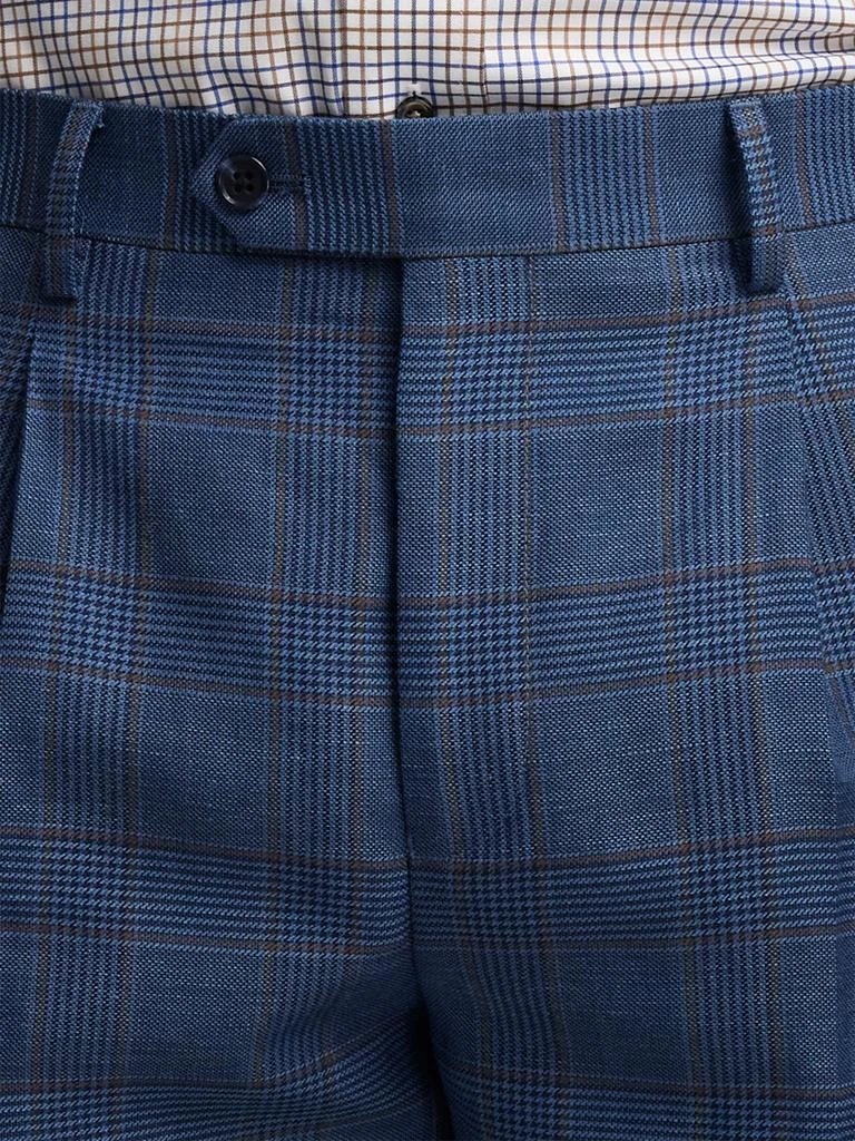 Paul Fredrick Blue/tan Wool Blend Plaid Single Pleat Suit Pants 4