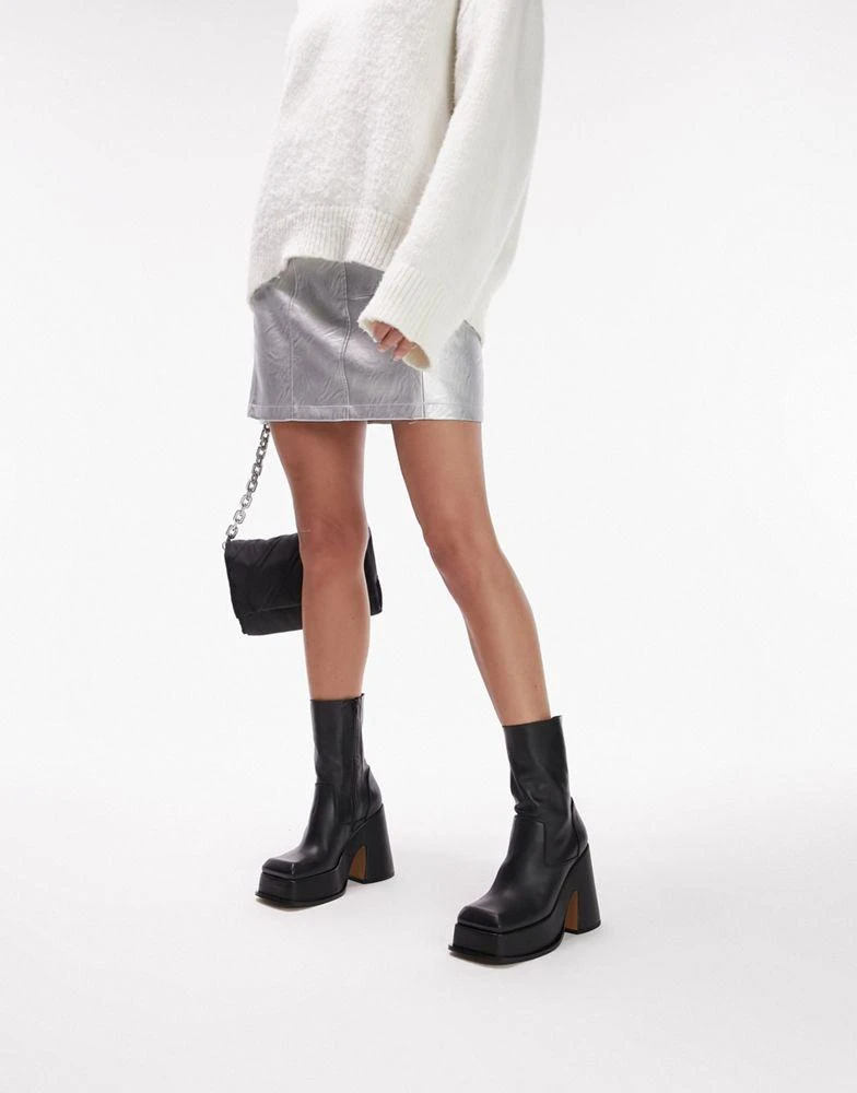 Topshop Topshop Holden premium leather square toe platform boot in black 1