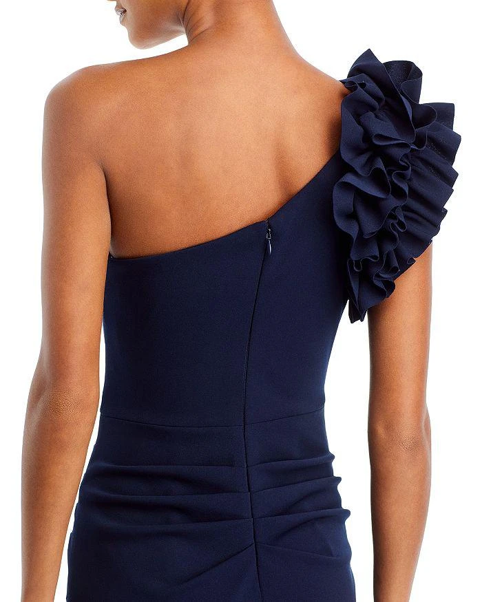 AQUA One Shoulder Ruffle Crepe Gown - Exclusive 6