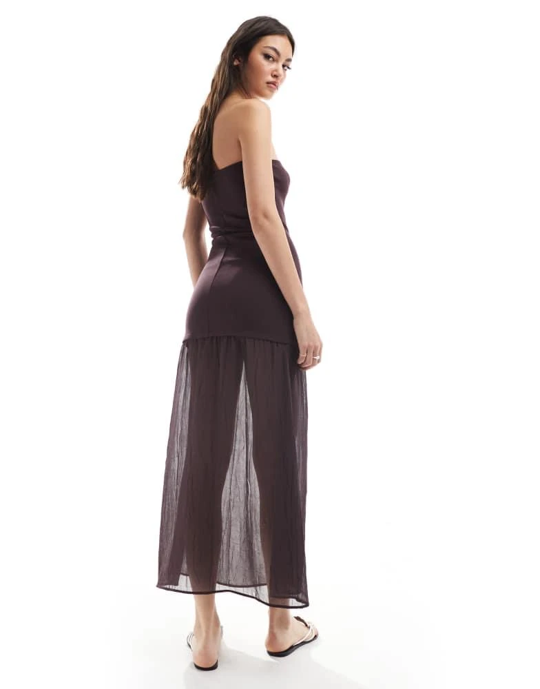 Pull&Bear Pull&Bear drop hem bandeau maxi dress in burgundy 3