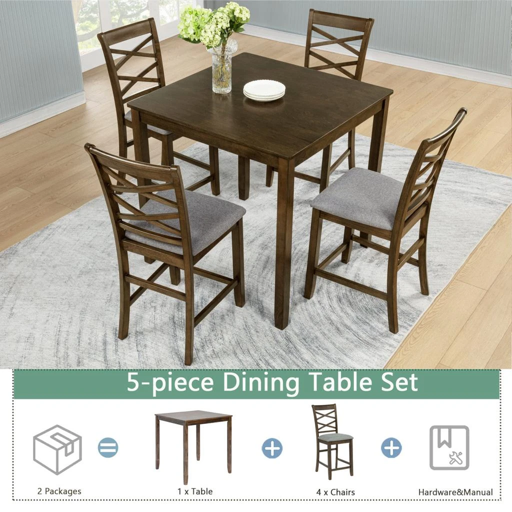 Streamdale Furniture Streamdale 5-Piece Counter Height Dining Table Set with 4 Chairs, Walnut 4