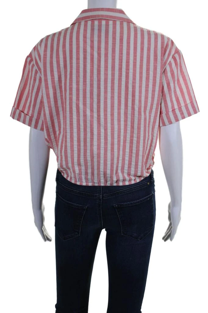 Cara Cara Womens Striped Collared Short Sleeve Button Up Blouse Top Pink 3