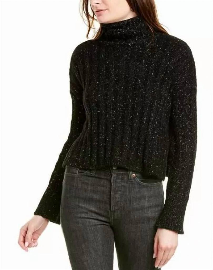 Pam & Gela Pam & Gela - Sweater Side Slit Turtleneck Wool Blend Metallic