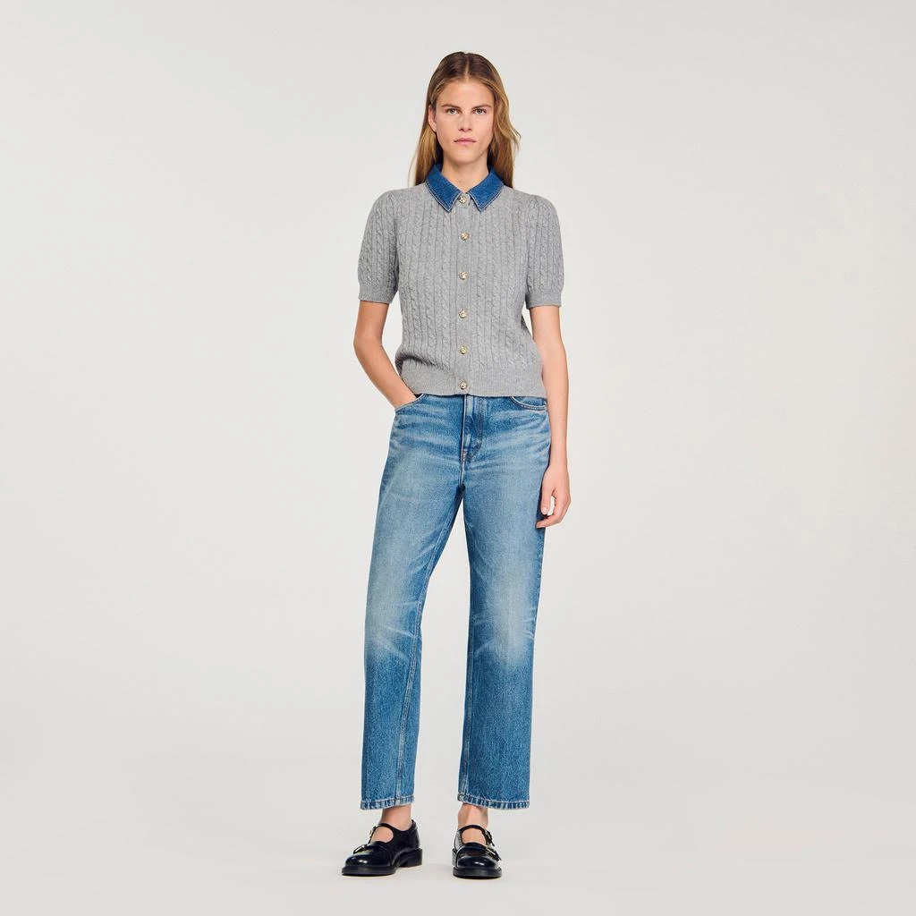 Sandro Cardigan with denim collar 1